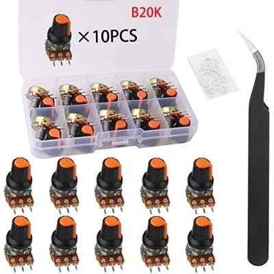Image de RUNCCI YUN 10Pcs Linéaire Rotatif Potentiomètre, WH148, Potentiometre 20k, (1 x pincettes anti statiques)