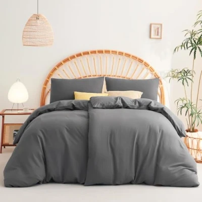 Image de WAVVE Parure de lit, 4 pièces, en Microfibre Douce, avec Housse Couette 135 x 200 cm et taies d&#039;oreiller 40 80 cm, Fermeture éclair, Gris