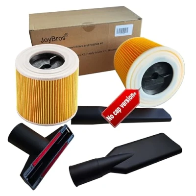Image de JoyBros 2X Filtre à Cartouche pour Karcher wd3 Premium wd2 Plus wd3s wd3p 3X Brosses Buses Aspirateur Accessoires