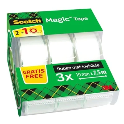 Image de Scotch Magic Tape, Rouleaux de Ruban Adhésif Transparent avec Dévidoir, Lot 3, 19mm x 7.5m Idéal pour le Bureau et l&#039;École