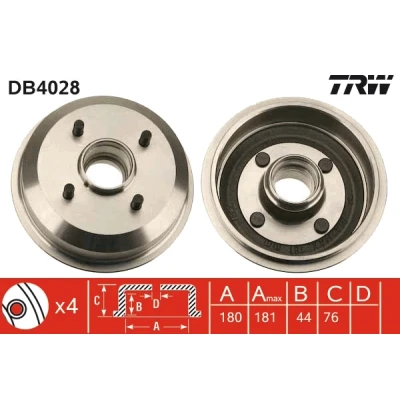 Image de TRW DB4028 Tambours De Frein 190 FORD: KA 3 portes, FIESTA 4, Puma