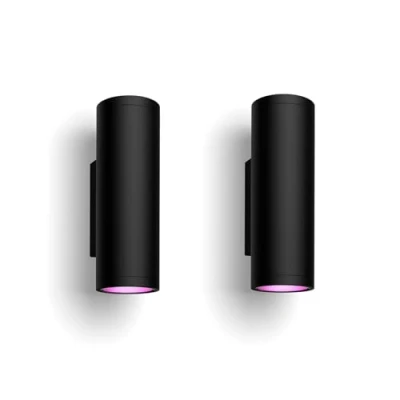 Image de Philips Hue White &amp; Color ambiance APPEAR, Pack de 2, Applique extérieure ronde noire, fonctionne avec Alexa, Google Assistant et Apple Homekit