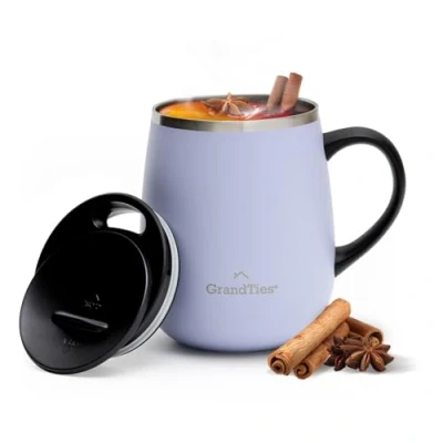 Image de GRANDTIES Tasse à café isotherme avec poignée Couvercle coulissant pour protéger contre les éclaboussures de 473,6 g double paroi sous vide en acier inoxydable garder
