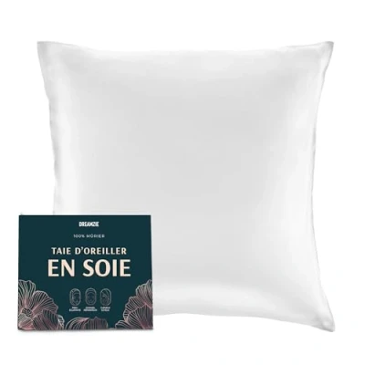 Image de Dreamzie Taie d oreiller en Soie 100% Naturelle de mûrier pour Les Cheveux et la Peau 19 mm des Deux côtés 1 unité Blanc 65x65 cm