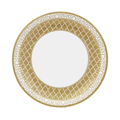 Image de B0CTMDMW13 in our catalogue. Change the product attribute to “Party Porcelain Gold Paper Plates, 10Pack, Fsc Mix