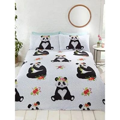 Image de Rapport Home Parure de lit en Coton Motif Panda Multicolore 135 x 200 cm