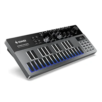 Image de Synthétiseur de basse analogique et séquenceur, Donner Essential B1 avec interface utilisateur intuitive, mémoire 128 motifs, effets saturation retard, pour un son acid classique