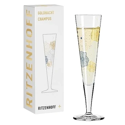 Image de Ritzenhoff 1071036 Verre à champagne 200 ml Série Goldnacht n 36 Motif fleuron avec or véritable Fabriqué en Allemagne