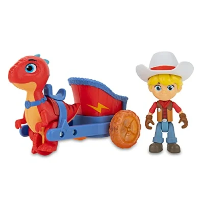 Image de Giochi Preziosi Dino Ranch Jon &amp; Blitz, Véhicule avec Dinosaure et Personnage Hauteur Environ 7,5 cm, comme vu à la télévision, pour Enfants partir de 3 Ans, DNA03100