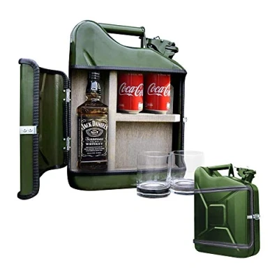 Image de Mikamax Jerrycan Gift Set 10L Canister Whiskey Bar Vert 39 x 29 13 cm avec 2 Verres à Whisky Minibar Cadeaux pour Hommes