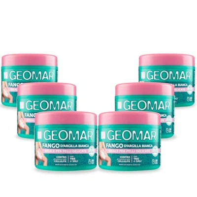 Image de GEOMAR Boue d&#039;argile Blanche, Contre les Imperfections de la Cellulite, Pour Peaux Délicates, 95% d&#039;origine Naturelle avec trois Sels, Made in Italy, 6 x 600 g