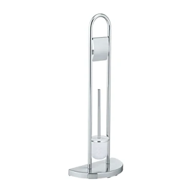 Image de WENKO Serviteur WC 2en1 Exclusif Cosenza Brosse à tête remplaçable et dérouleur Papier Toilette Idéal Petits espaces, Base Semi Circulaire DIM 33x84x18 cm Chrome Brillant