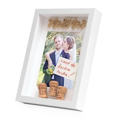 Image de PHOTOLINI Cadre Photo 3D à remplir A4 21 x 30 cm Blanc, boîte Profond avec Passe Partout, pour Objets jusqu&#039;à 3 cm, Bois MDF, Verre Les Loisirs créatifs &amp; comme Cadeau
