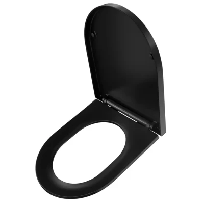 Image de Abattant WC Noir en Résine Forme D Toilette à Fermeture Douce Démontage Rapide un Seul bouton