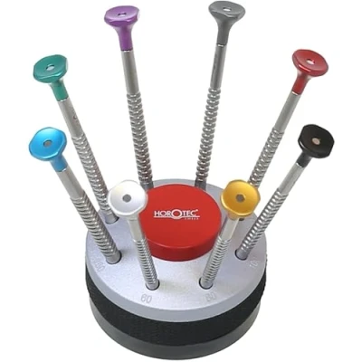 Image de Horotec MSA01.218 Assortiment de tournevis d&#039;horloger en acier inoxydable, tête anodisée sur roulement à billes Mèches inoxydable Fabriqué Suisse (01.218 C)