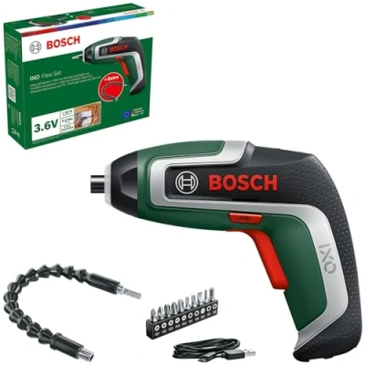 Image de Bosch Visseuse sans fil compacte IXO Flexi Set (pour vissage flexible ; 7ème génération 3,6V 2,0Ah avec extension et câble micro USB pliable à 180 10 embouts)