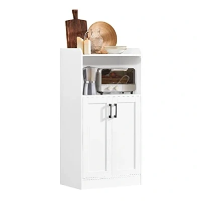 Image de SoBuy Buffet Meuble de Rangement Micro Ondes Commode Armoire à Placard 2 Portes, 1 Compartiment Ouvert avec Passe câble, 60x40x120cm, Blanc, FSB47 W