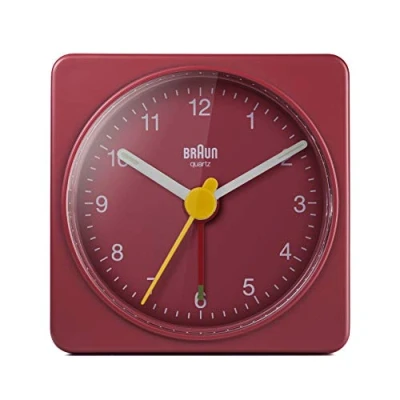 Image de Braun Réveil analogique de Voyage Classique, Taille compacte, Mouvement à Quartz Silencieux, bip l’Alarme en Crescendo, Rouge, modèle BC02R.