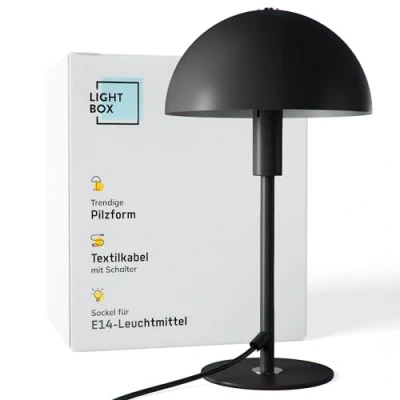 Image de Lightbox lampe de table champignon bureau Home Office avec interrupteur à bascule LED (douille E14) comme chevet, et accessoire en métal noir argenté