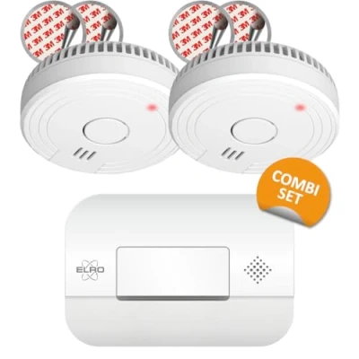 Image de ELRO FF1840 Kit Complet de Sécurité Incendie 2 Détecteurs Fumée avec Montage Magnétique et Détecteur CO Batteries Longue Durée
