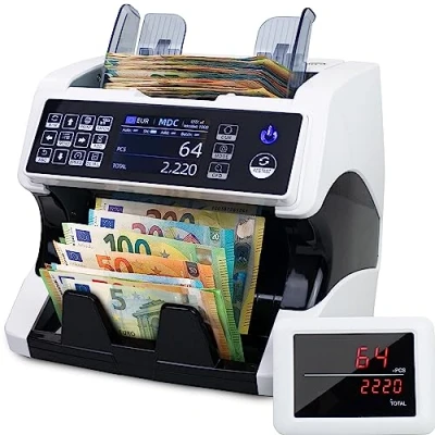 Image de Jubula MV 500 Compteuse de billets banque mixtes avec détection avancée faux en 11 points EUR USD GBP SEK CHF etc. Sûr Exact Compteur valeurs pour Multilingue
