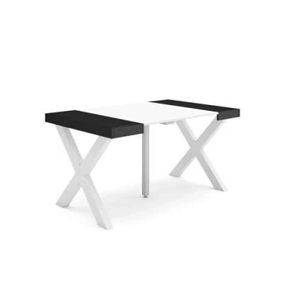 Image de Skraut Home Table Console Extensible Meuble 140 pour 6 Personnes Pieds Bois Massif Style Moderne Blanc et Noir