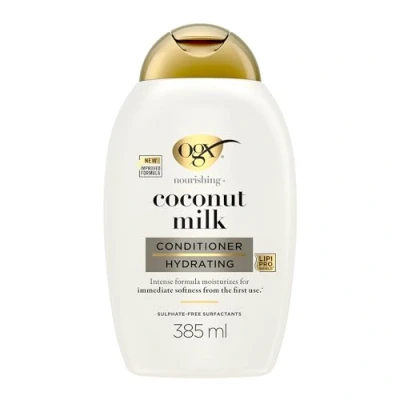 Image de OGX Après shampooing Nourrissant + Lait de Coco (flacon 385 ml) hydratant pour des cheveux renforcer Soin tous types au parfum irrésistible