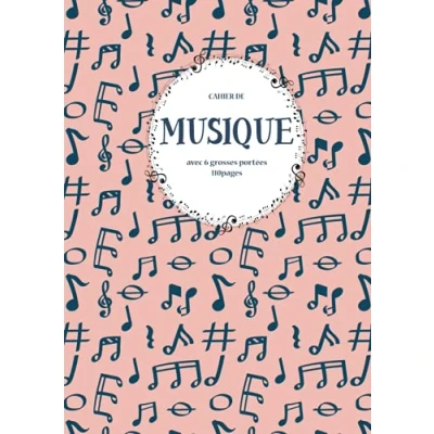 Image de Cahier de musique avec 6 grosses portées: Carnet partitions portées par page belle design 110 pages format A4 21x29, 7cm