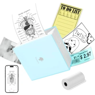 Image de Phomemo M02 Pocket Printer Mini Imprimante Bluetooth Photo Thermique Portable avec Batterie Rechargeable et Câble USB Compatible Android iOS pour Journal Study DIY Vert