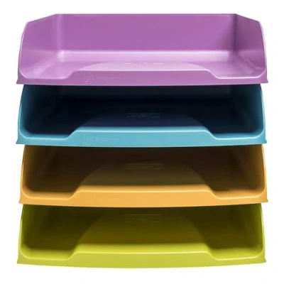 Image de Exacompta Réf. 111909SETD Set de 4 Corbeilles à courrier Combo Styli Pop N&#039;Co dimensions 34,6 x 25,5 24,3 cm pour format A4+ couleurs assorties