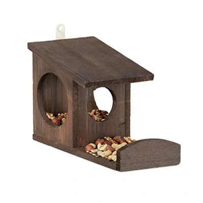 Image de Relaxdays 10026317_746 Mangeoire pour écureuils, Distributeur de Nourriture, à accrocher, Bois, HLP: 17,5 x 14 25cm, Marron foncé, Brun, 5 12 25 cm
