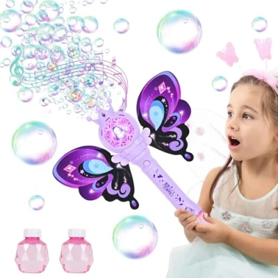 Image de Weinsamkeit Machine à Bulles pour Enfants avec Lumière &amp; Musique, Baguette Magique Solution, Idéal comme Cadeau Fille dès 3 4 5 6 7 8 Ans Pourpre