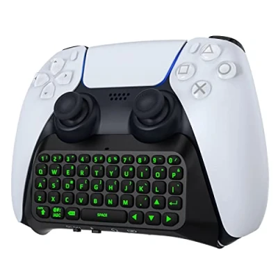 Image de MoKo Rétro Éclairage Vert Clavier pour PS5 Manette, Mini QWERTY Bluetooth sans Fil Compatible avec Playstation 5 Rechargeable Prise Audio 3,5 mm &amp; Haut Parleur Intégré