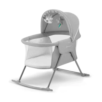 Image de Kinderkraft LOVI Lit bébé 3 en 1, Berceau bébé, parapluie, avec Matelas Sac de Transport Moustiquaire, 2 jouets doux inclus, Grande capote réglable, Circulation l&#039;air, Gris