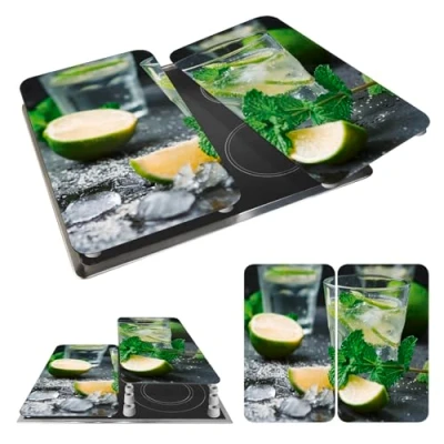 Image de WENKO Protection plaque de cuisson &quot;Mojito&quot; en verre trempé Pour toute Couvre cuisson, planche à découper, extension plan travail Lot 2 52x30cm Multicolore