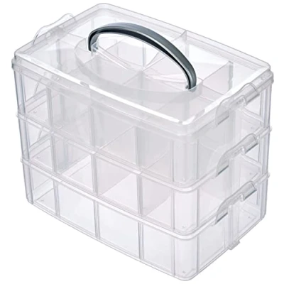 Image de Rayher Boite de Rangement avec Poignée Transport à 17 Compartiments, 23,1 x 15,6 18,5cm, Transparent, Grand