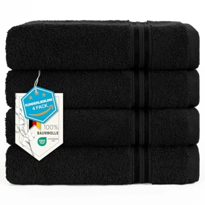 Image de Hammetex Lot de 4 serviettes toilette 100 % coton qualité supérieure Grandes 50 x cm Douces, absorbantes et à séchage rapide Noir