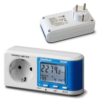 Image de PeakTech compteur de consommation d&#039;énergie, coûts énergétiques et électrique pour prise à partir 0,5 W avec résolution 0,1 courant, consommation, coût, tension,
