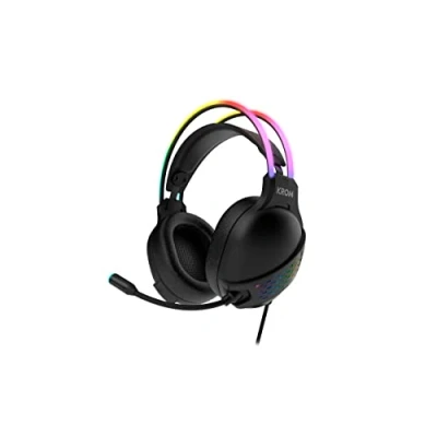 Image de KROM KLAIM NXKROMKLAIM Écouteurs avec Microphone, Son stéréo Rainbow RGB LED, Haut parleurs 50 mm, Bandeau réglable, Micro Flexible, USB, Compatible PC, Noir