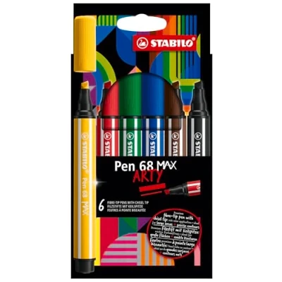 Image de Feutre dessin STABILO Pen 68 MAX Etui carton de 6 Feutres Coloriage Pointe Large, Gamme ARTY