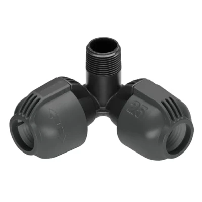 Image de raccord d&#039;angle mâle de Gardena : pour raccordement la turbine escamotable T 380 dans les coins, 25 mm x 3/4 Pouce, technologie Quick&amp;Easy (2783 20)