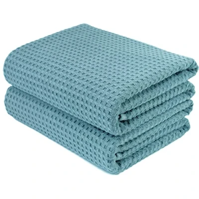 Image de Polyte Lot de 2 Serviettes Bain en Microfibres sèche Rapidement/ne Peluche Pas Tissu alvéolé Vert 152,4 x 76,2 cm