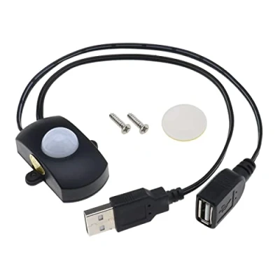 Image de YINETTECH Commutateur de capteur mouvement PIR DC 5V 24V 4A d&#039;occupation pour éclairage LED Détecteur infrarouge Bande Interface USB Noir
