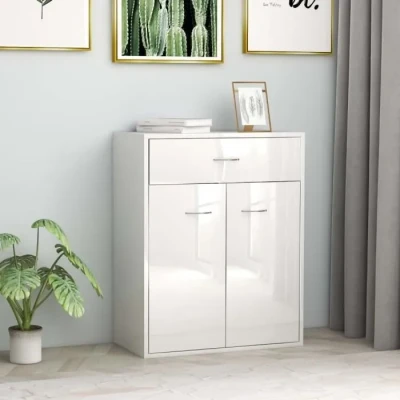 Image de vidaXL Dynamic24 Commode à 2 Portes en Panneau de Particules Blanc Brillant 60 x 30 75 cm