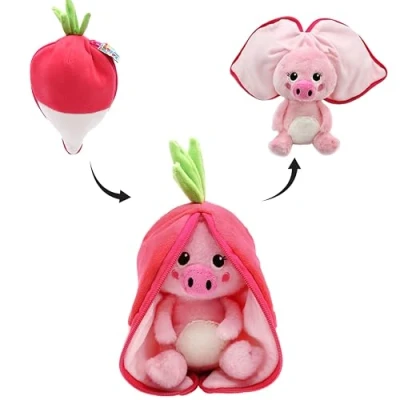 Image de LES DÉGLINGOS FLIPETZ Doudou Piglet Le Cochon/Radis Cochon Cache réversible Peluche Toute Douce pour bébé Idées Cadeaux de Naissance