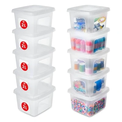 Image de Iris Ohyama, Petite Boite de Rangement Multi Usages, 2L, Lot 10, Transparent, Fermeture Facile, Empilables, en Plastique, pour Vêtement, Étagères, École, Organisation, Jouet, Papeterie, MCB 2