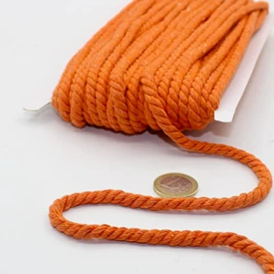 Image de 20 mètres Cordon en Coton Rond 05 mm Corde Tressée avec âme Naturel, Idéal pour DIY, Couture, Polyvalent 5mm 07 Orange