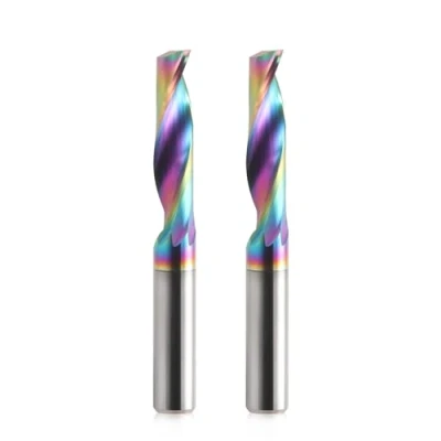 Image de Lot de 2 fraises en spirale CNC avec une rainure pour aluminium, tige 6 mm, fraise hélicoïdale VHM revêtement DLC, diamètre coupe à queue carbure tungstène massif