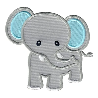Image de PatchMommy Patch Écusson Brodé Thermocollant en Forme de Elephant Gris/Blue Pièce Brodée à Coudre ou Coller au fer Repasser pour Enfant et Bébé