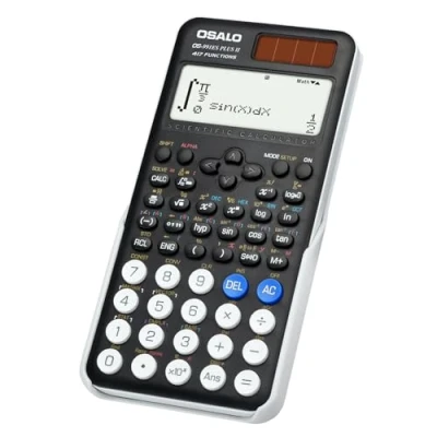 Image de OSALO calculatrice scientifique, 417, fonction 10 + 2 chiffres, affichage écrit, solaire et batterie, étui de protection pour l&#039;école, noir (OS 991ES Plus 2ème édition)